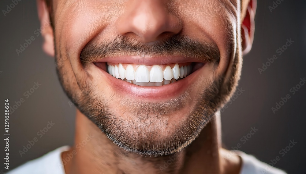 A man displays an exceptional smile, highlighting well maintained teeth and oral hygiene. A man displays an exceptional smile, highlighting well maintained teeth and oral hygiene.
