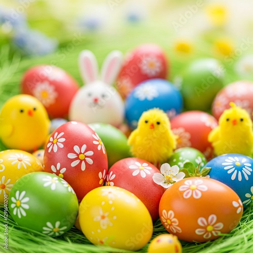 Viele bunt bemalte Ostereier 