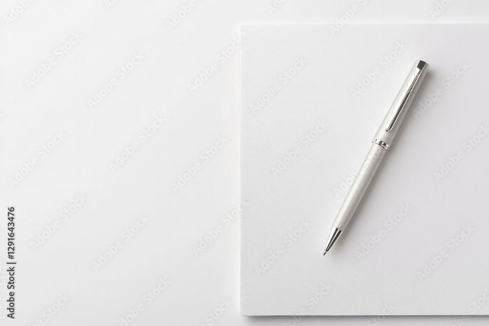 Minimalist workspace featuring blank paper and sleek pen, inviti Minimalist workspace featuring blank paper and sleek pen, inviti