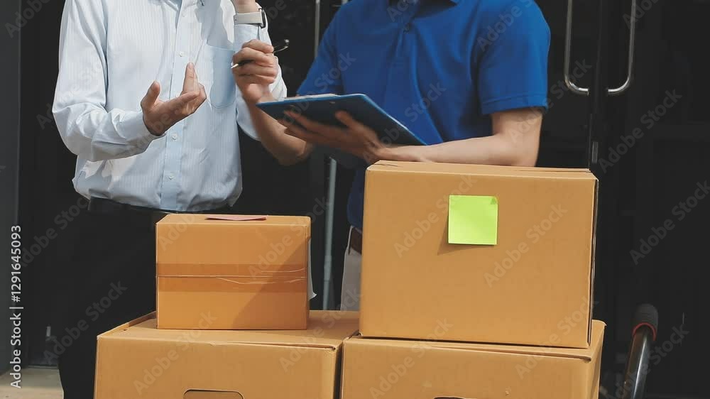Delivery man standing in front of his van Delivery man standing in front of his van
