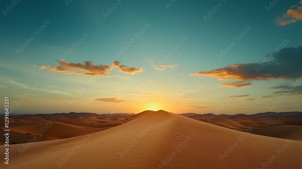 Obraz premium Mesmerizing desert landscape with curving golden dunes under a smooth empty sky at sunset A tranquil and serene scene of natural beauty perfect for adventure and travel concepts
