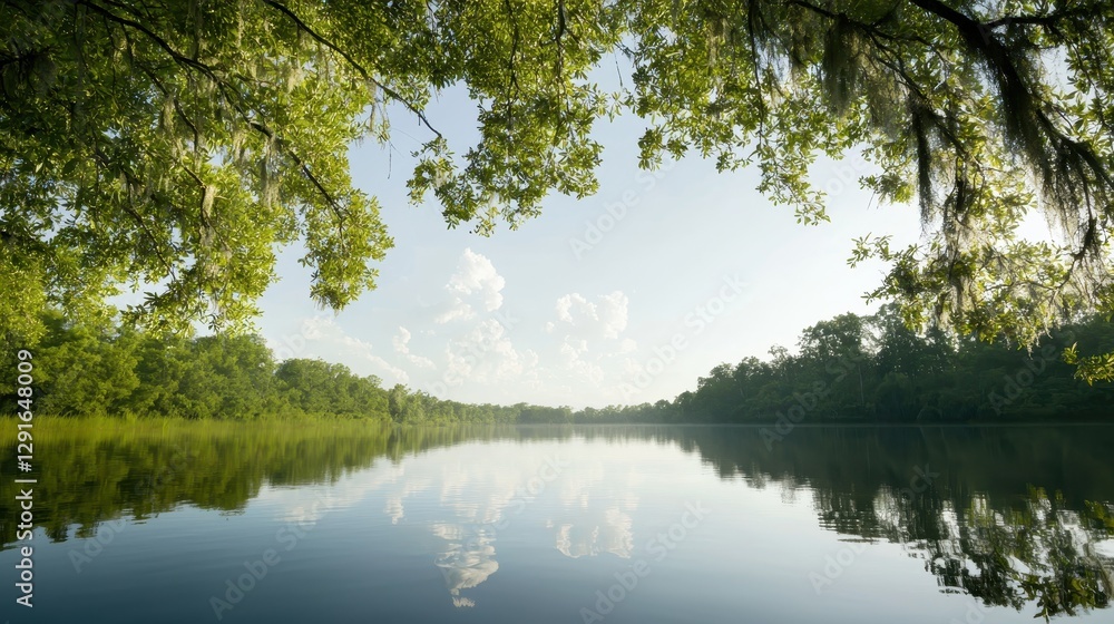 Serene Bayou Landscape in Louisiana Featuring Lush Cypress Trees and Tranquil Waters Serene Bayou Landscape in Louisiana Featuring Lush Cypress Trees and Tranquil Waters