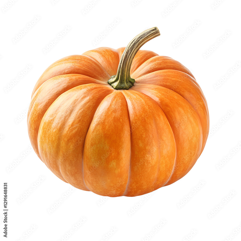 Obraz premium A small pumpkin with smooth orange skin and a round shape, placed on an isolated white background, in a hyper-realistic style with soft studio lighting, highlighting its natural texture and vibrant