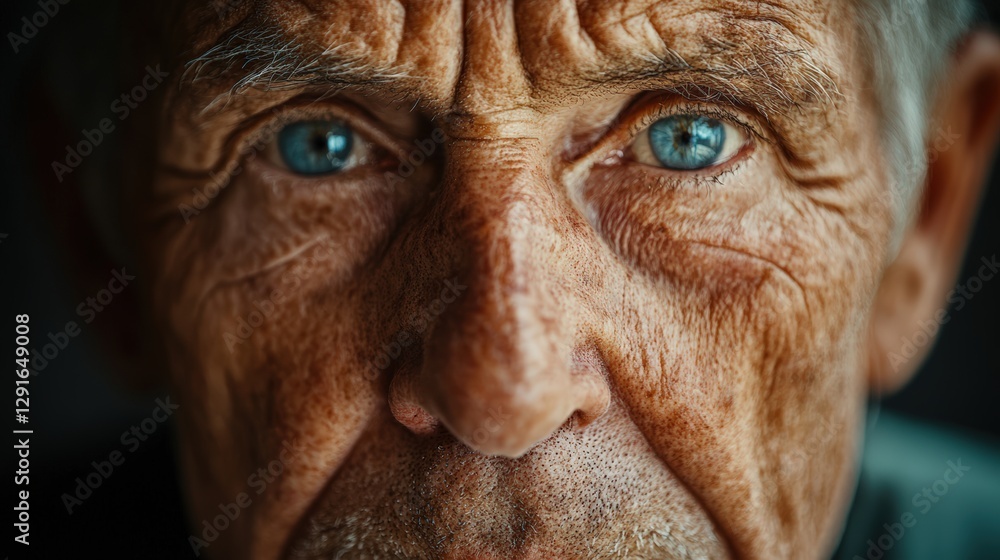 Close-up portrait of an elderly man with wrinkles, focusing on the eyes and skin texture. Close-up portrait of an elderly man with wrinkles, focusing on the eyes and skin texture.