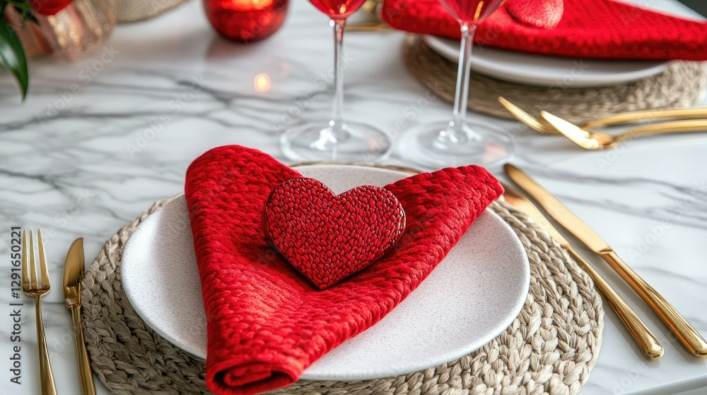 Love-themed table setting with a heart-shaped napkin ring Love-themed table setting with a heart-shaped napkin ring