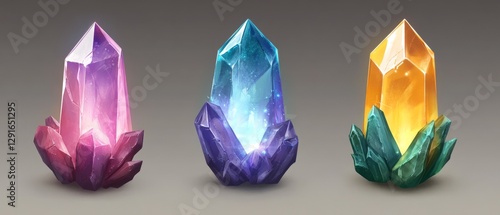game crystal gem stone magic diamond icon ice jewel cartoon fantasy green cave gemstone rock background design treasure button gold item jewelry asset set isolated element illustration texture blue pu