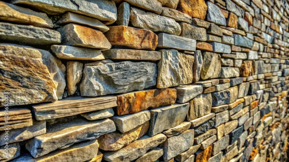 A Textured Wall of Irregularly Shaped Stones in Varied Earth Tones Under Natural Sunlight A Textured Wall of Irregularly Shaped Stones in Varied Earth Tones Under Natural Sunlight