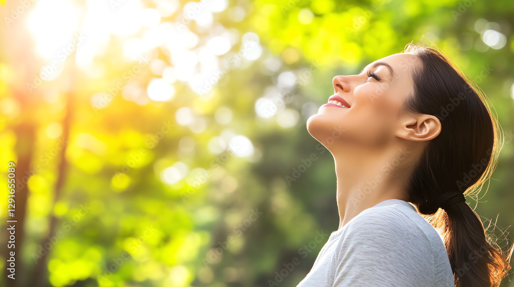 Woman enjoying nature and sunlight outdoors. Woman enjoying nature and sunlight outdoors.