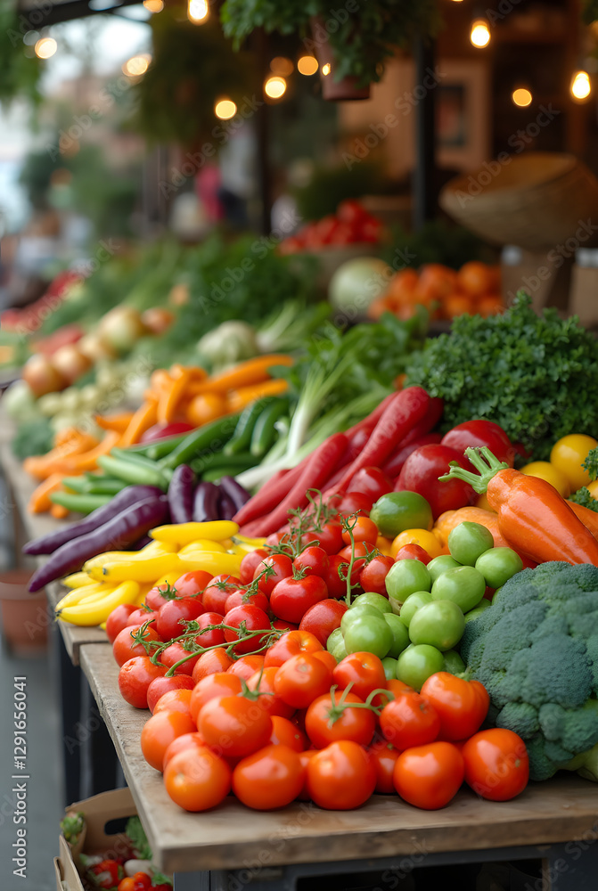 Colorful Spread of Freshly Picked Fruits and Vegetables on a Wooden Market Table, Showcasing Nature's Bounty in a Bright, Inviting Setting Colorful Spread of Freshly Picked Fruits and Vegetables on a Wooden Market Table, Showcasing Nature's Bounty in a Bright, Inviting Setting