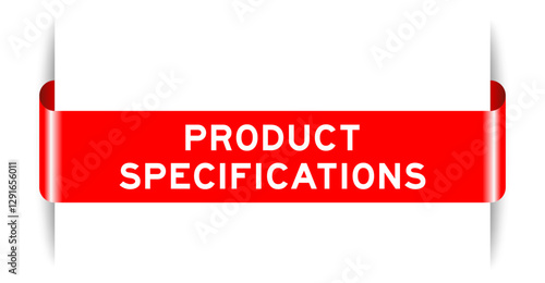 Red color inserted label banner with word product specification on white background