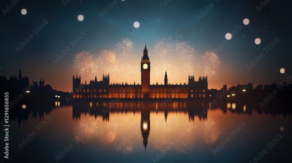 Celebrating the Arrival of the New Millennium with Fireworks Over Big Ben and the House of Parliament in London Celebrating the Arrival of the New Millennium with Fireworks Over Big Ben and the House of Parliament in London