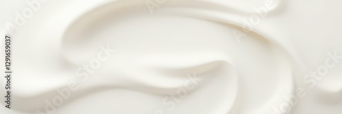 Close-up of creamy, milky cosmetic texture Swirled, smooth, white background , opaque, product, emulsion