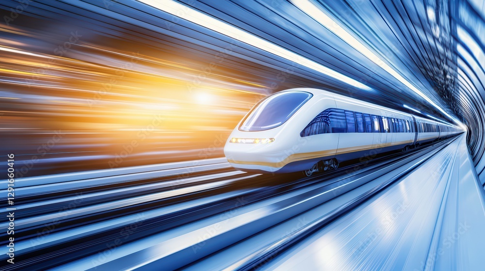 Obraz premium Futuristic Train Speeding Through a High-Tech Transport Tunnel