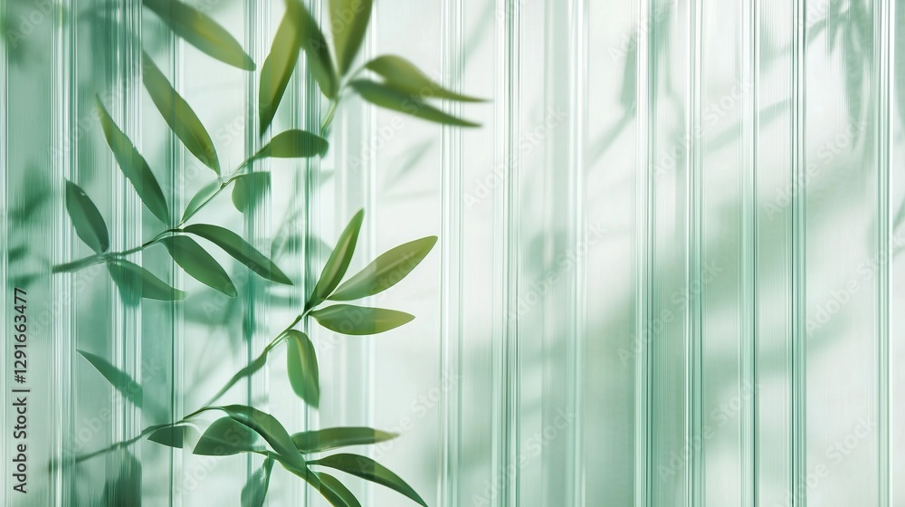 Serene Bamboo and Glass: A close-up shot features delicate bamboo leaves and branches set against a translucent glass surface, creating a harmonious blend of nature and modern design. Serene Bamboo and Glass: A close-up shot features delicate bamboo leaves and branches set against a translucent glass surface, creating a harmonious blend of nature and modern design.