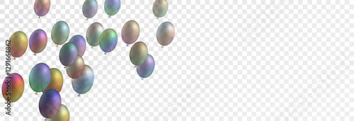 Air holiday balloons on a transparent background, template for advertising, banner, birthday. Vector, png. Festive 3D helium balloons.	

