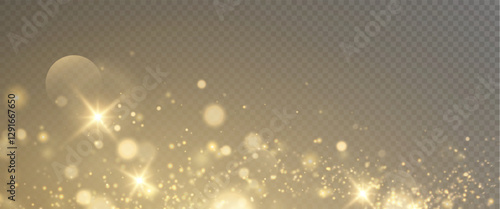 Bokeh light effect background, christmas gold dust, festive glitter dust for banners, cards, advertisement. Christmas glowing dust background png, vector.	
