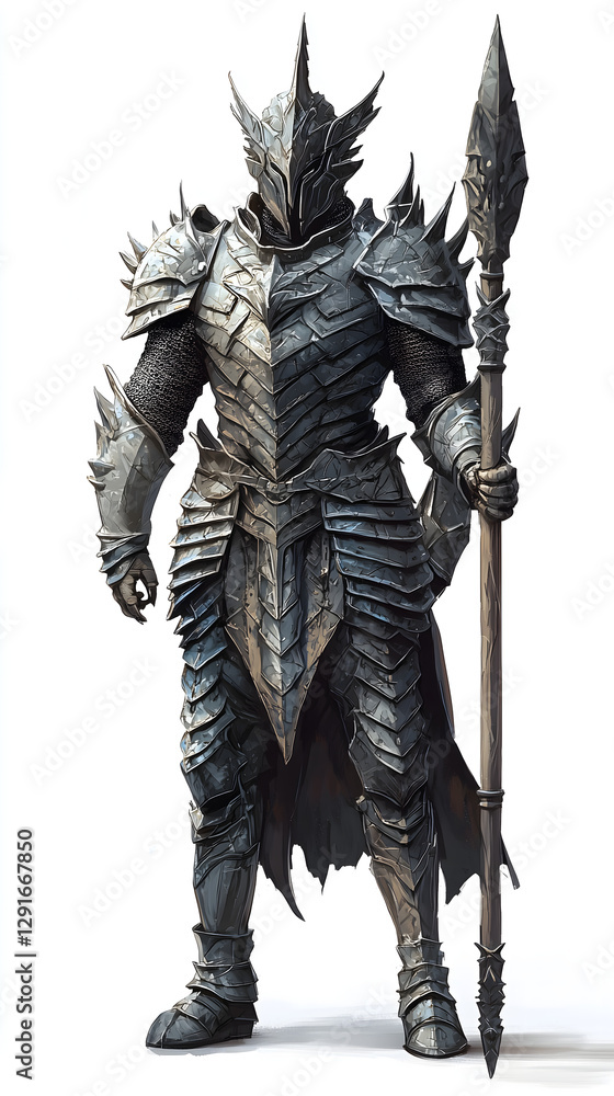 Fototapeta premium Epic battle preparation armored warrior fantasy realm character design mystical setting dramatic angle valor and strength