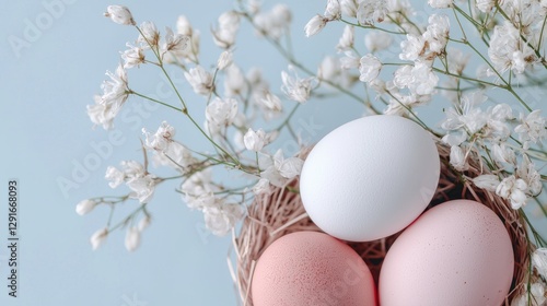 Easter eggs in nest with flowers