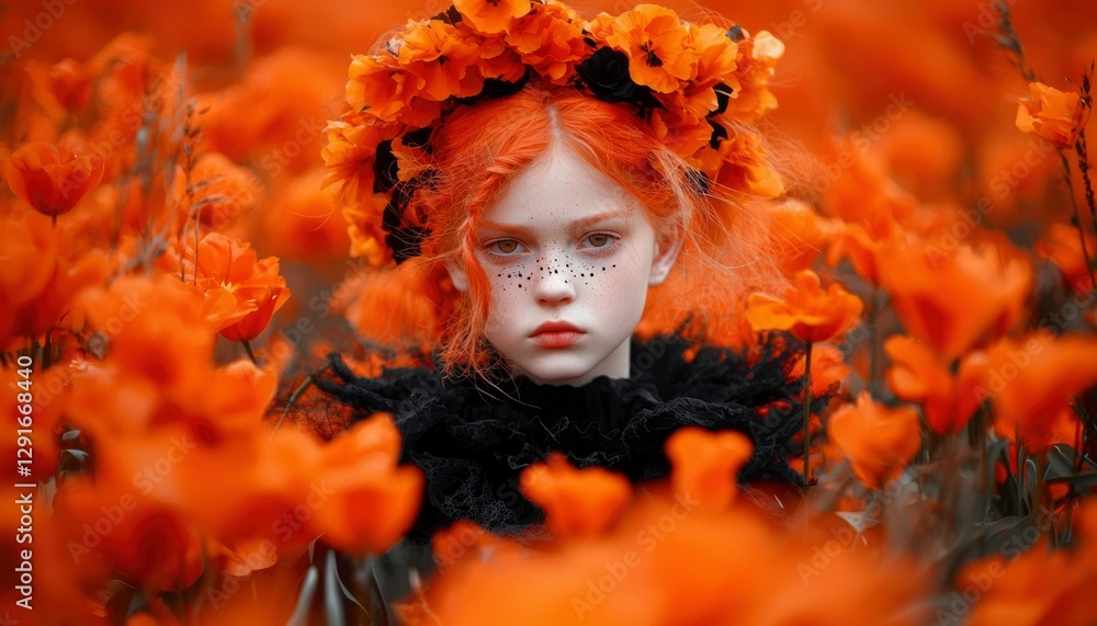 Redhead girl poppy field crown fantasy portrait Redhead girl poppy field crown fantasy portrait
