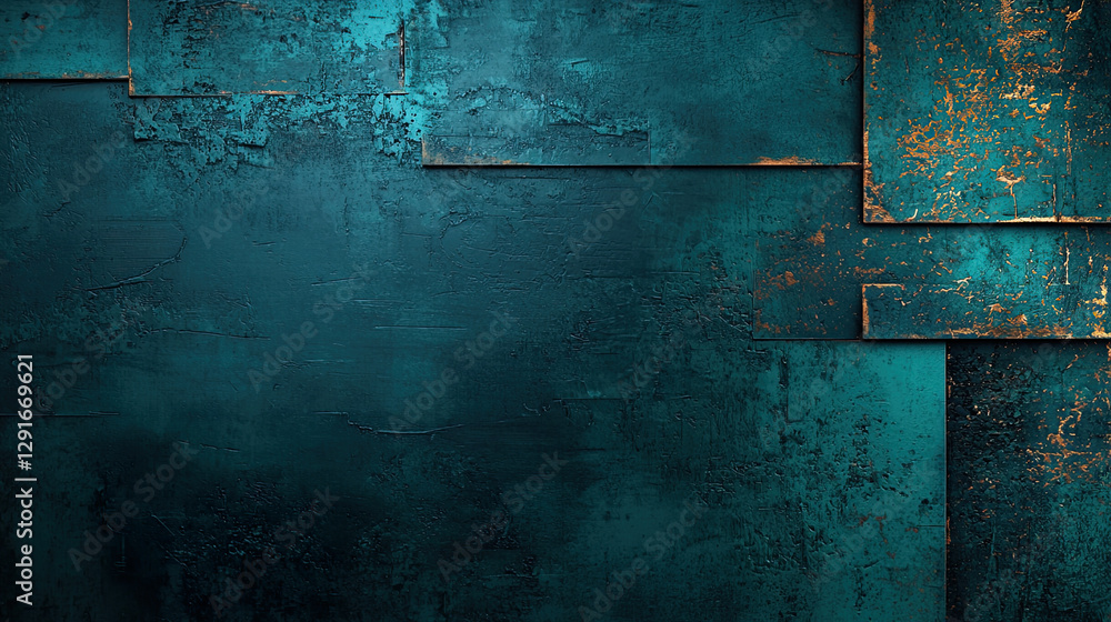 Obraz premium Emerald and Copper Abstract Brushstroke Art with Distressed Halftone Overlay and Grunge Texture for Dynamic Compositions 