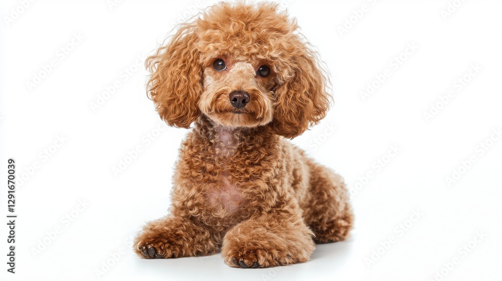 Friendly dog of various breeds sitting happily on a green lawn under bright blue sky surrounded by trees and flowers Friendly dog of various breeds sitting happily on a green lawn under bright blue sky surrounded by trees and flowers