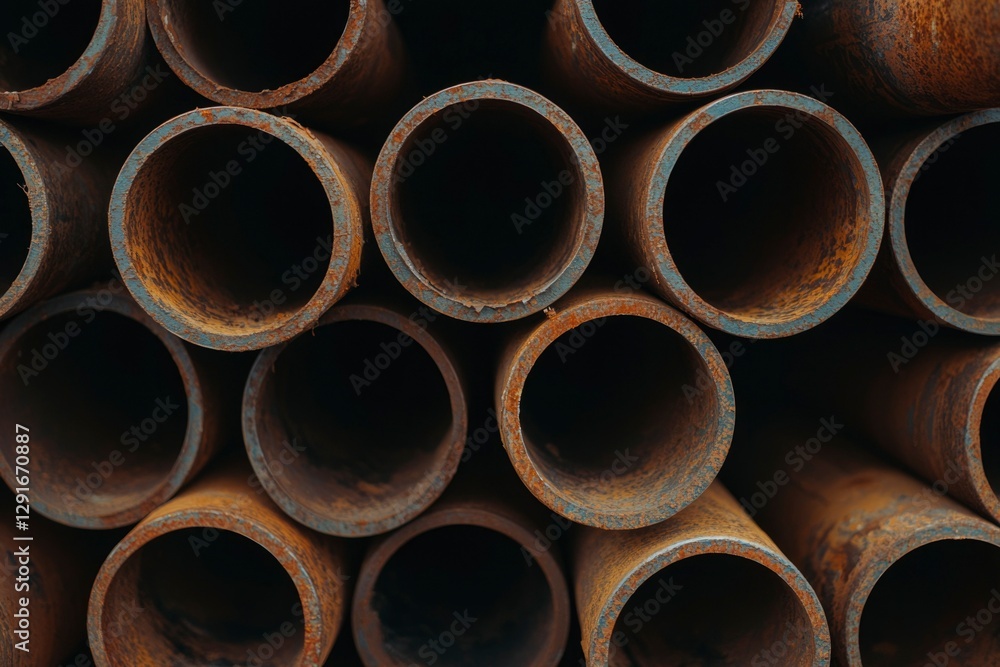 Stacked rusty metal pipes, industrial background, construction material Stacked rusty metal pipes, industrial background, construction material