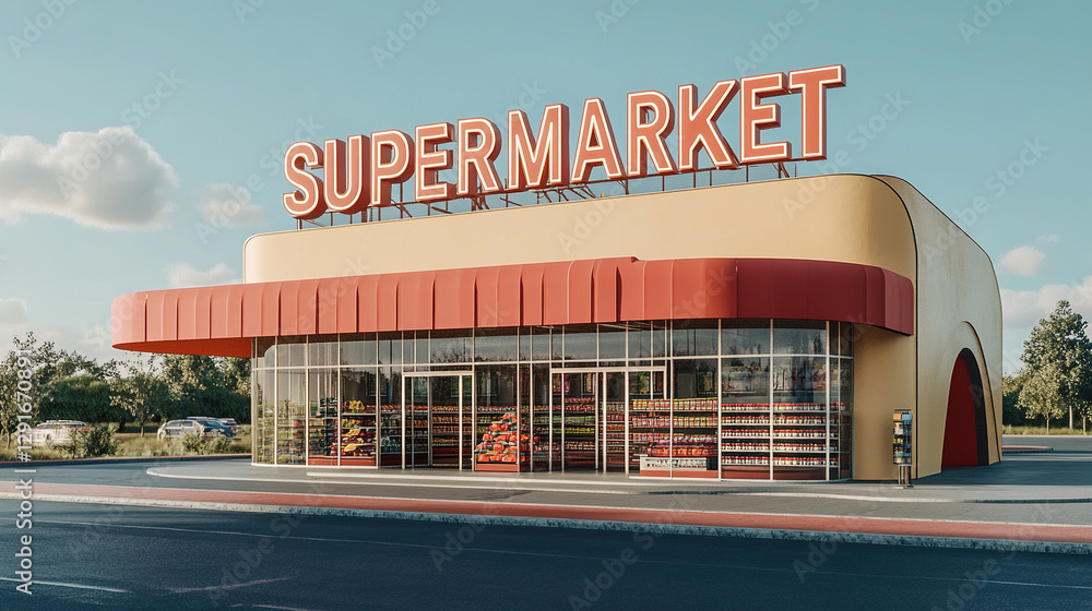 Naklejka premium Colorful Supermarket Building Illustration