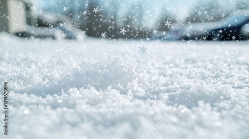 Wallpaper Mural Winter snow falling on ground, cars in background, sunny day, for nature, travel, or educational use Torontodigital.ca