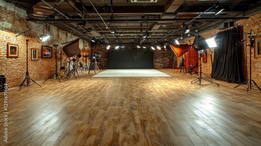 Fototapeta premium Studio Photography Loft, Brick Walls, Lighting Setup