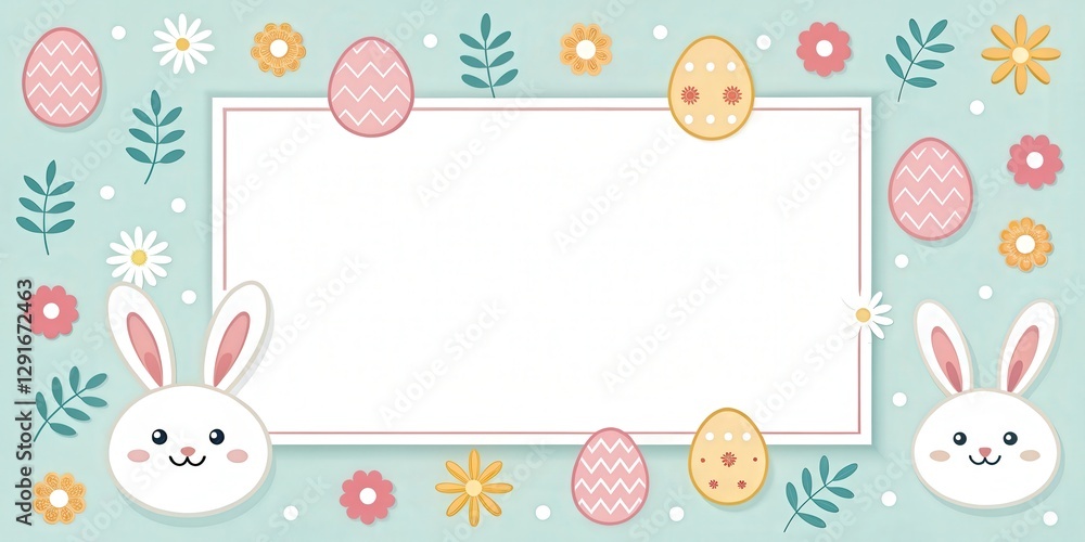 an Easter-themed banner featuring cute bunnies, decorated eggs and floral elements, perfect for a festive celebration and springtime event an Easter-themed banner featuring cute bunnies, decorated eggs and floral elements, perfect for a festive celebration and springtime event