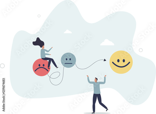 Evolving emotions and psychological feeling development. Find mental solution with therapy and support.flat character life .