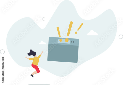 Unhappy obese people. Overweight woman .stand on scales and unpleasantly surprised.flat character life .