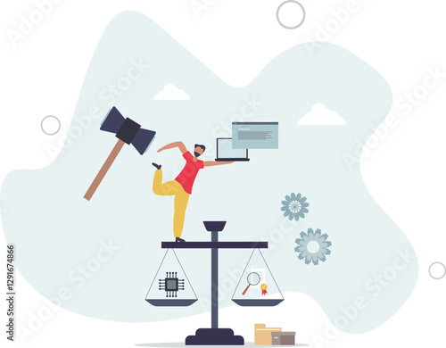Legal AI and artificial intelligence for justice system. Use technology for effective courthouse work automation .flat character life .