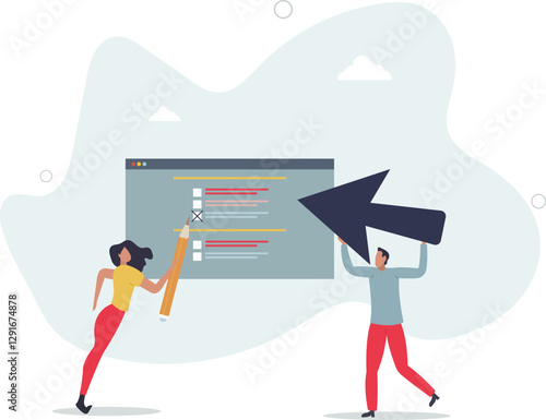 Online ADHD test to examine attention deficit syndrome.Digital hyperactivity disease diagnostics in web browser with fast answer for psychological problem.flat character life .