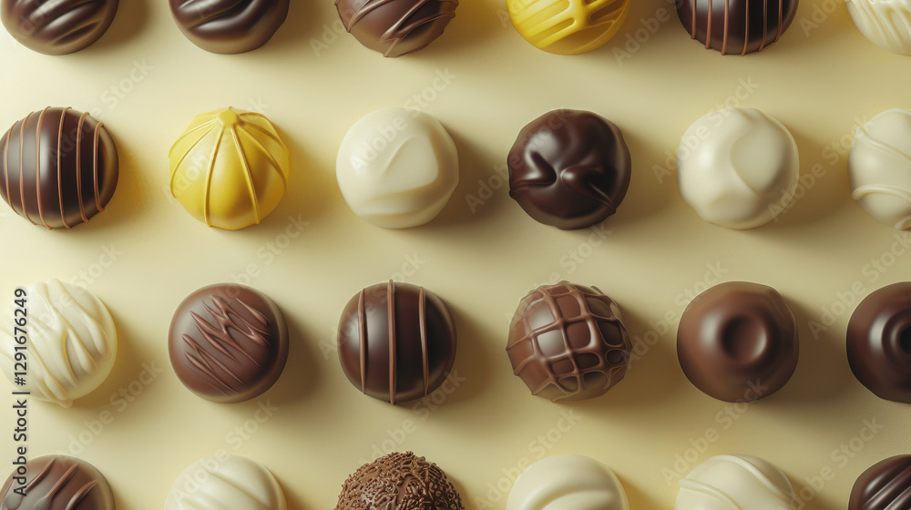 Luxury assorted chocolate truffles, top view