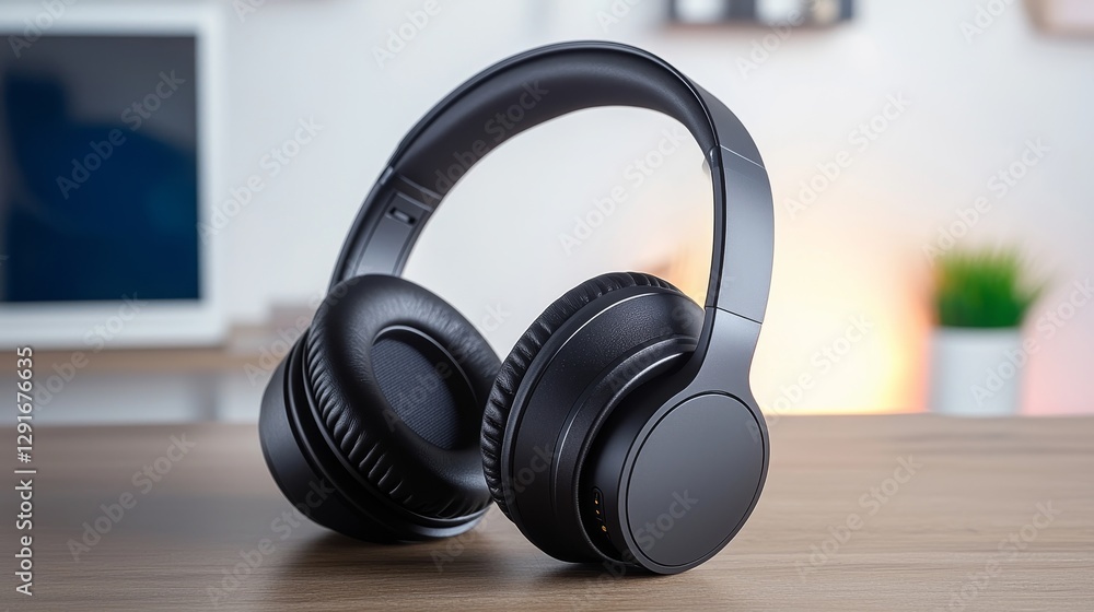 Exploring wireless headphones home office product showcase modern environment close-up view audio technology Exploring wireless headphones home office product showcase modern environment close-up view audio technology