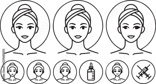 Botox line art vector icons set, woman spa editable stroke outline illustration. Isolated on a white background.