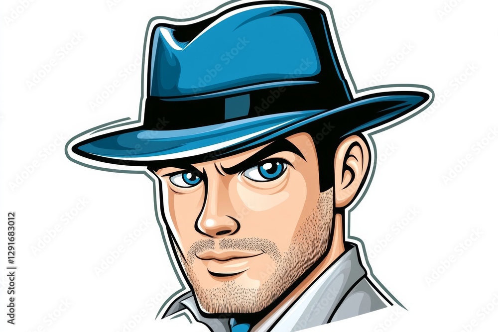 a 2D cartoon illustration of a man wearing a stylish fedora hat, retro and cool, white background a 2D cartoon illustration of a man wearing a stylish fedora hat, retro and cool, white background