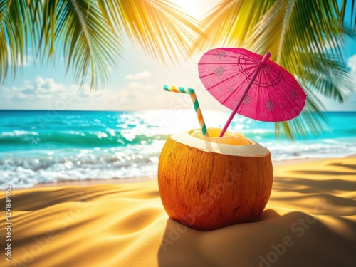 Tropical Coconut Drink on Beach