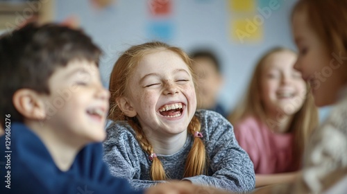 Joyful Children Laughing Together in Classroom
