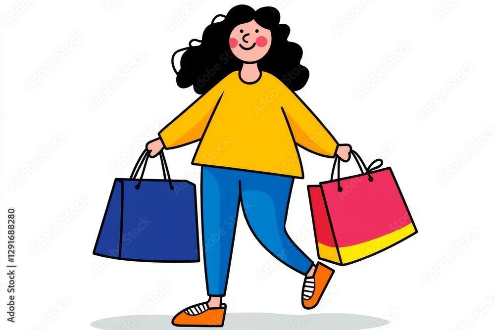 a 2D cartoon illustration of a person shopping for accessories, fun and colorful, white background a 2D cartoon illustration of a person shopping for accessories, fun and colorful, white background