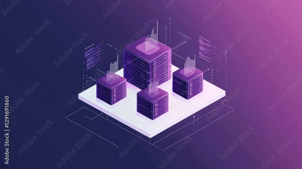 Fototapeta premium Big data storage governance illustration showcasing servers and graphs, highlighting data integrity and security benefits