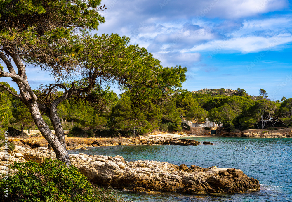 Landschaft und Küstengebiet im Norden Mallorcas, Cala Rajada, Balearen,. Spanien