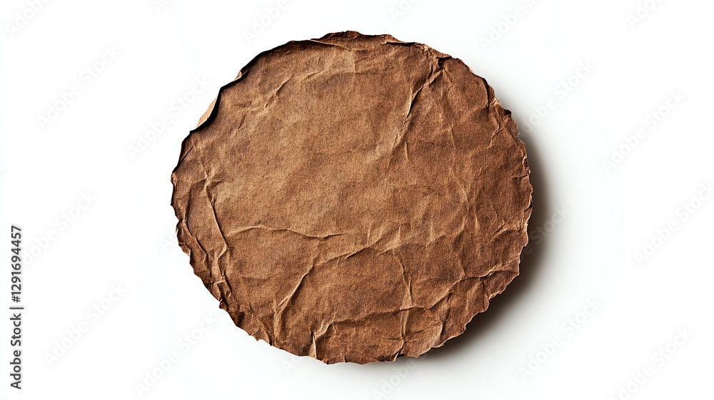 Brown round paper sticker label with rough edges, highresolution, isolated on white, perfect for rustic packaging, handmade product labels, and creative design Brown round paper sticker label with rough edges, highresolution, isolated on white, perfect for rustic packaging, handmade product labels, and creative design