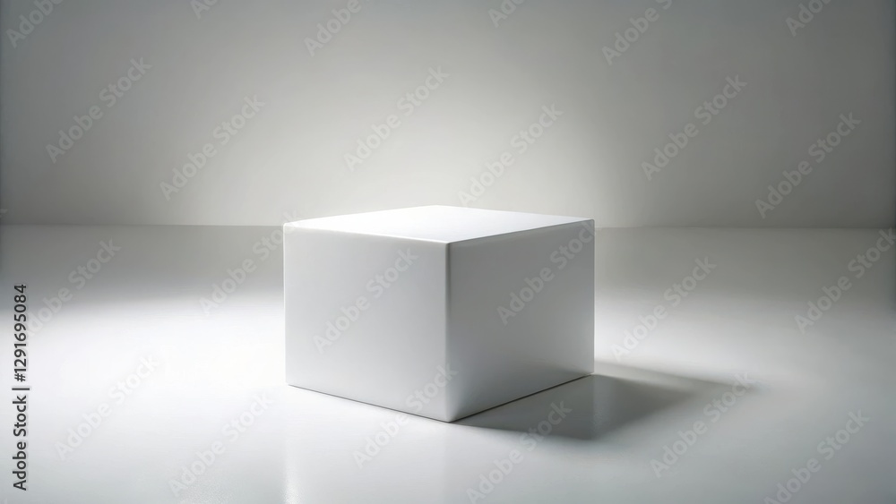 A solitary, pristine white cube rests on a seamless, reflective surface, bathed in soft, diffused light, creating a minimalist and elegant visual presentation. A solitary, pristine white cube rests on a seamless, reflective surface, bathed in soft, diffused light, creating a minimalist and elegant visual presentation.