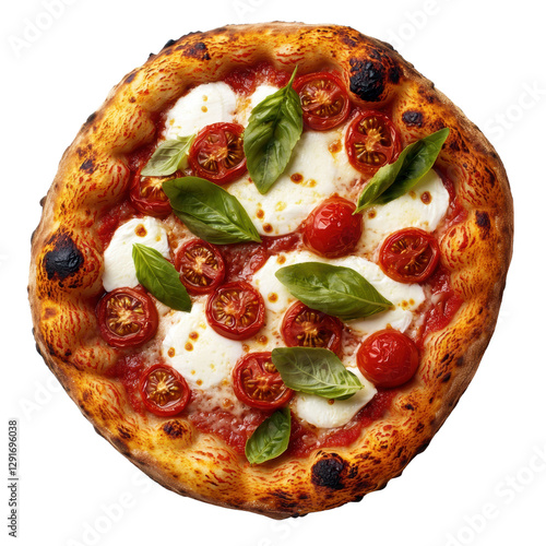 Freshly Baked Margherita Pizza with Basil and Cherry Tomatoes