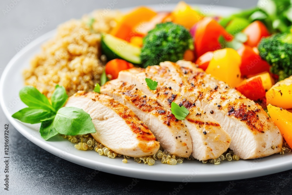 Grilled Chicken Breast with Quinoa and Colorful Fresh Vegetables Grilled Chicken Breast with Quinoa and Colorful Fresh Vegetables