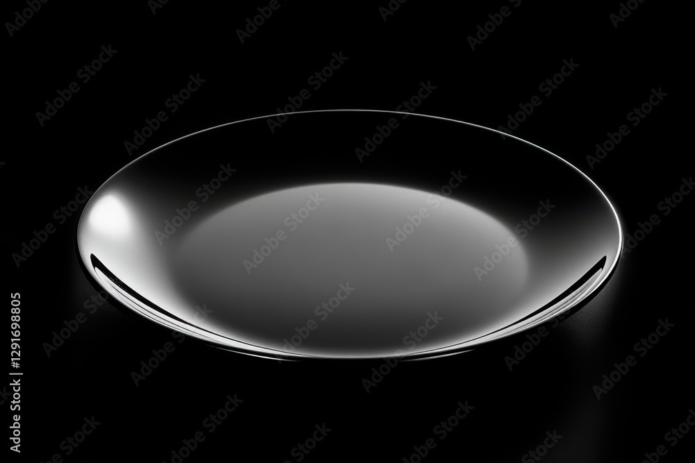 A reflective plate displayed on a solid black background A reflective plate displayed on a solid black background