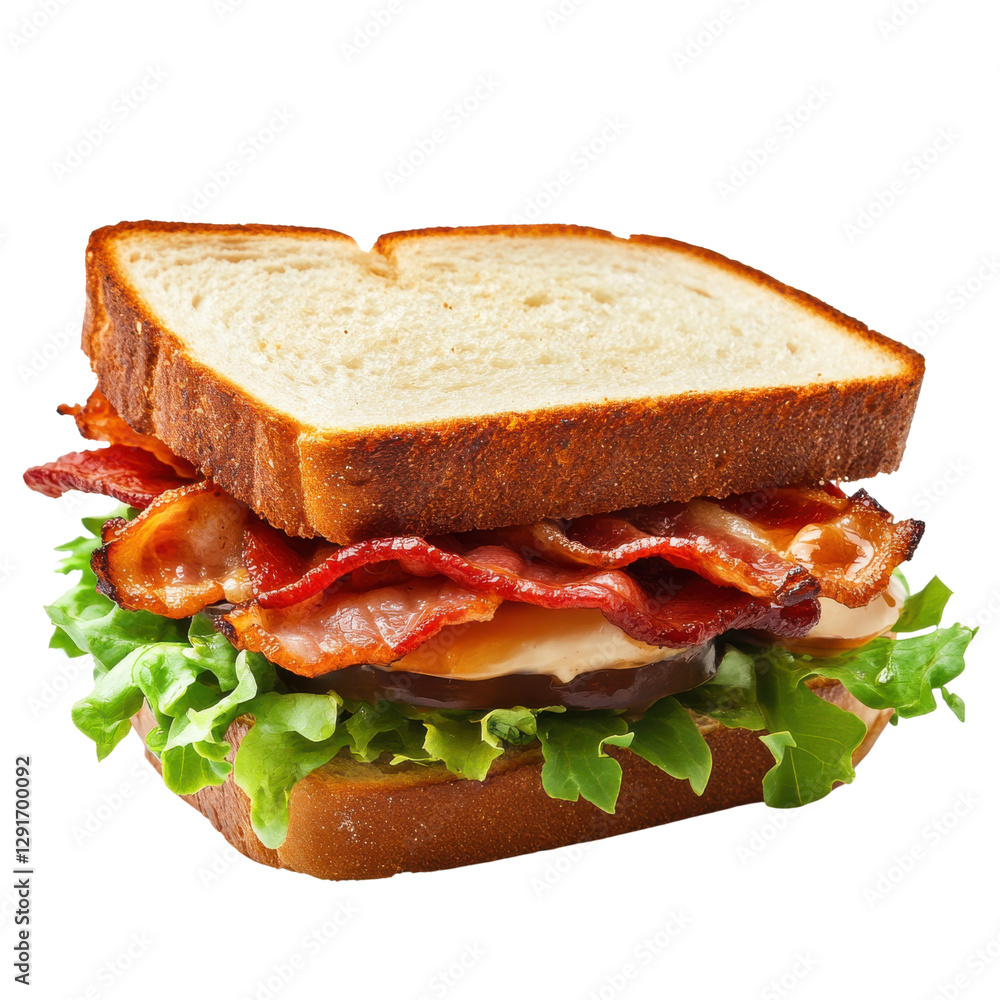 Delicious BLT Sandwich: Close-up shot of a classic BLT sandwich with layers of crispy bacon , isolated on transparent or white background, png. Delicious BLT Sandwich: Close-up shot of a classic BLT sandwich with layers of crispy bacon , isolated on transparent or white background, png.