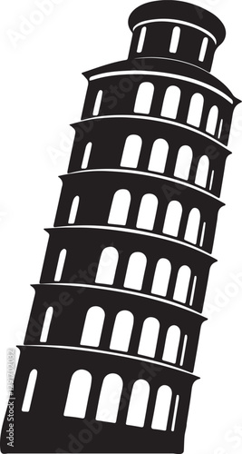 leaning tower silhouette, black and white silhouette, vector and illustration
